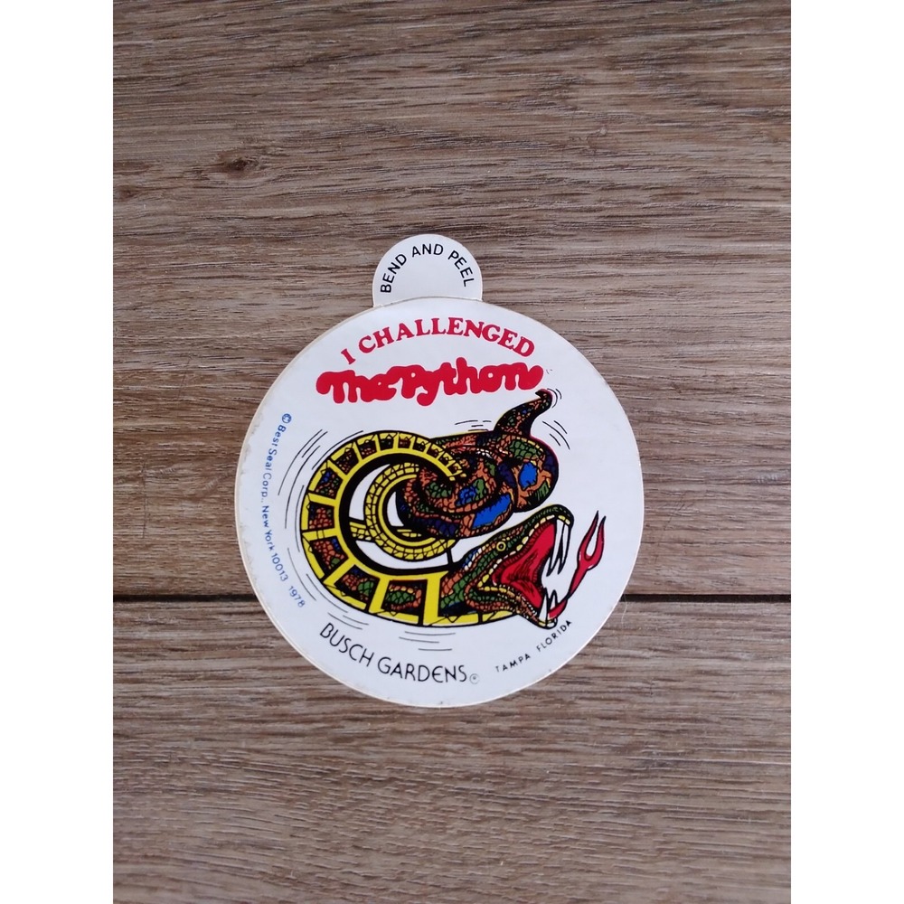 I Challenged The Python Busch Gardens 1978 Sticker Decal